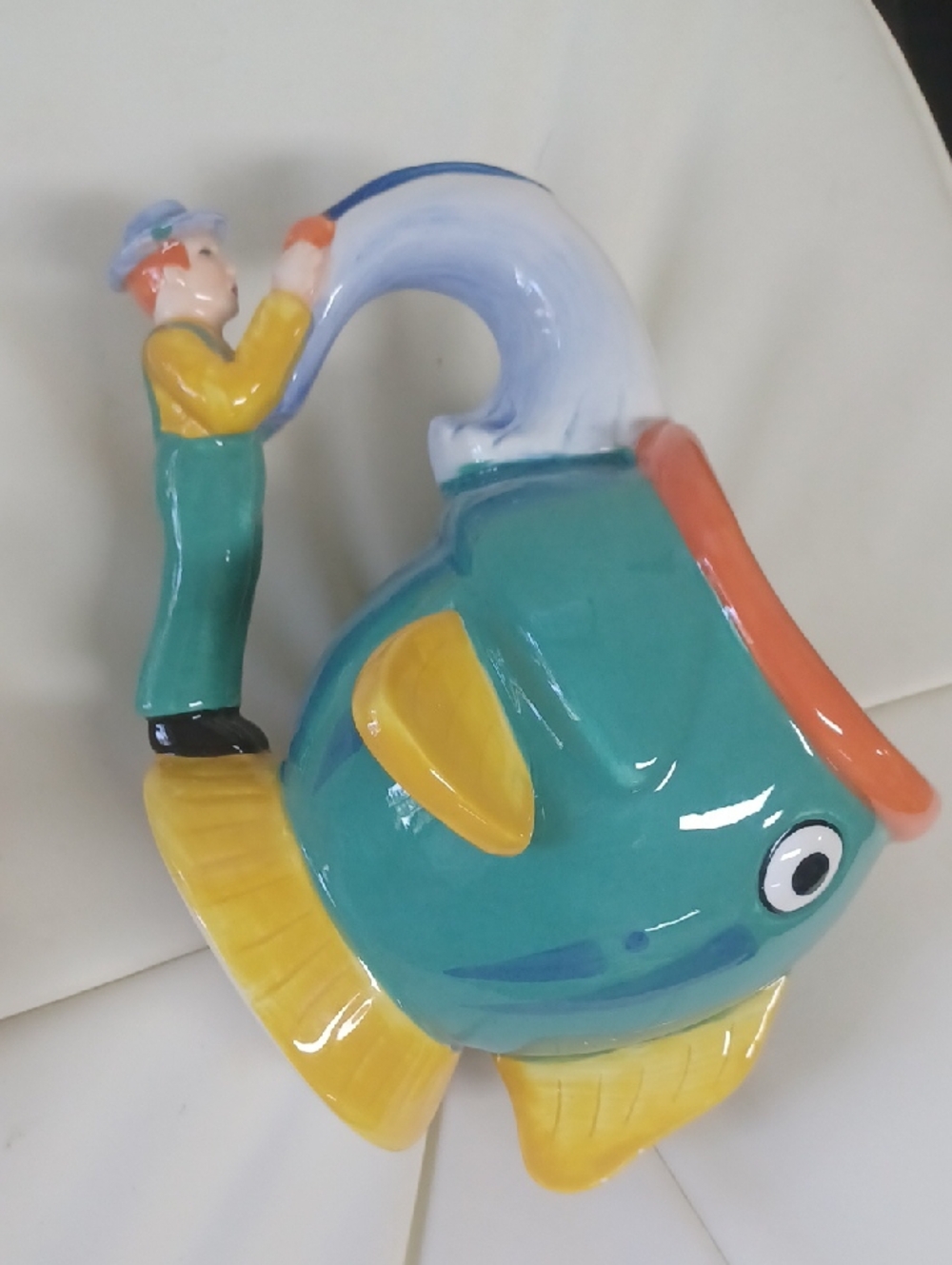 Vintage Nestle Carnation Coffee-Mate Ceramic Fisherman Reeling In BIG Fish Mug